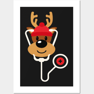 Cute Reindeer Nurse Christmas Posters and Art